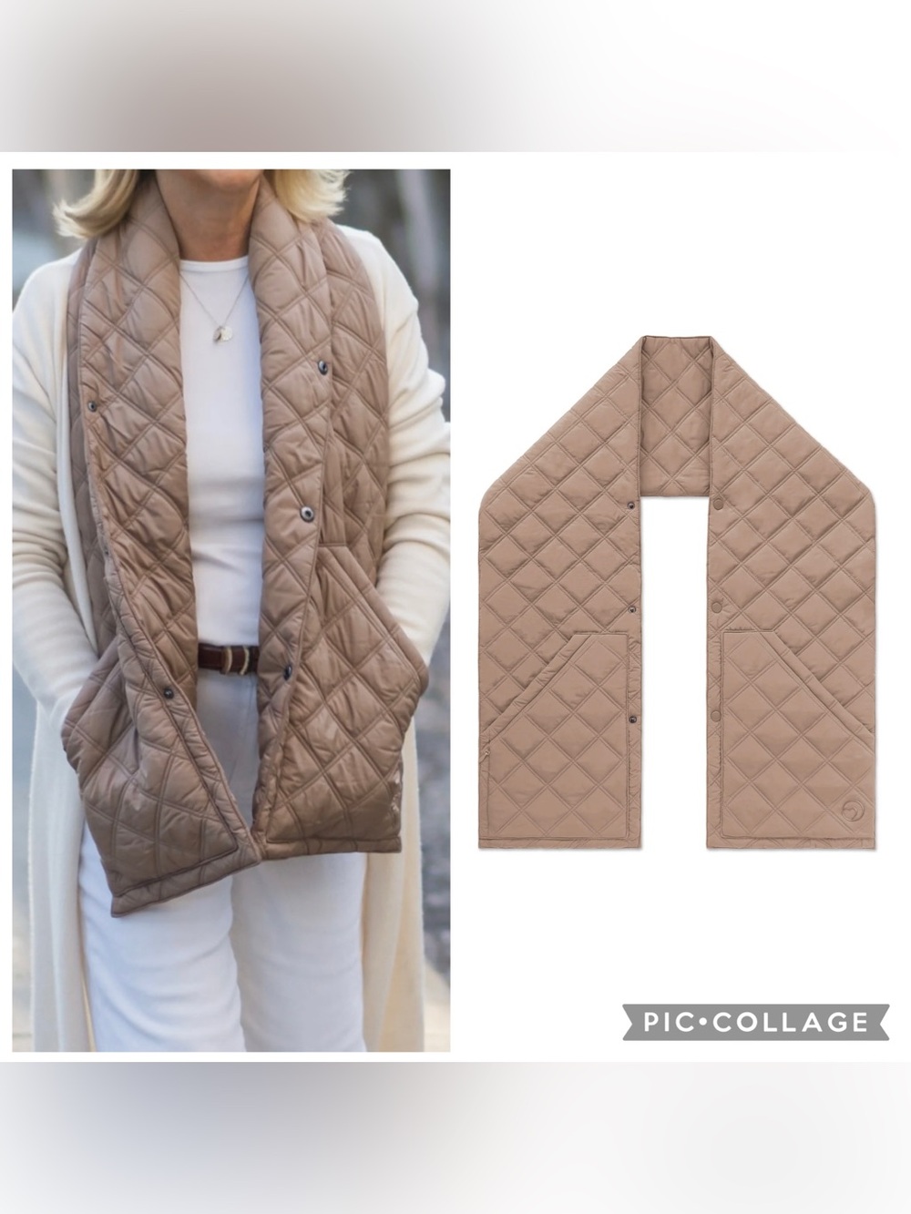 New PUFFER HUG Women’s Latte Brown 418 SCARF VEST Lightweight Versatile One Size